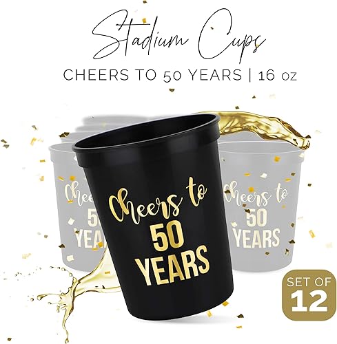 Miniatura 2 de Tazas decorativas de cumpleaños de Cheers to 50 años, paquete de 12, 16 onzas cada una, tazas de cumpleaños 50, recuerdos de fiesta para mujeres y