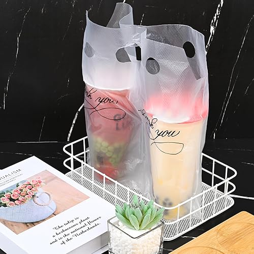 Miniatura 5 de MJOGGOTT 1000 bolsas de polietileno para beber, bolsas de plástico transparente con diseño de agradecimiento para bebidas, portadores de bebidas con