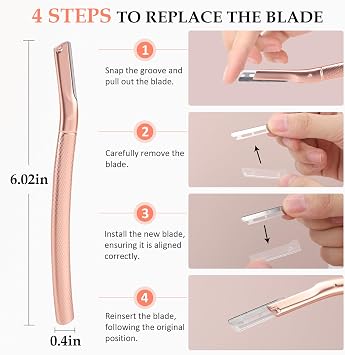 AIBRIT PRO Dermaplaning tool for facial peeling, Dermaplane razor for women's face with 12 interchangeable blades, professional dermaplaning tool for peach hair, face and eyebrow hair removal