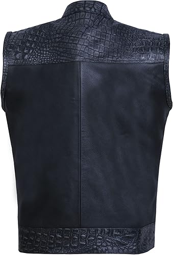 Miniatura 33 de SOA - Chaleco de motocicleta para hombre, piel de búfalo de alta calidad, armadura trasera, bolsillos interiores, chalecos de club de motociclista,