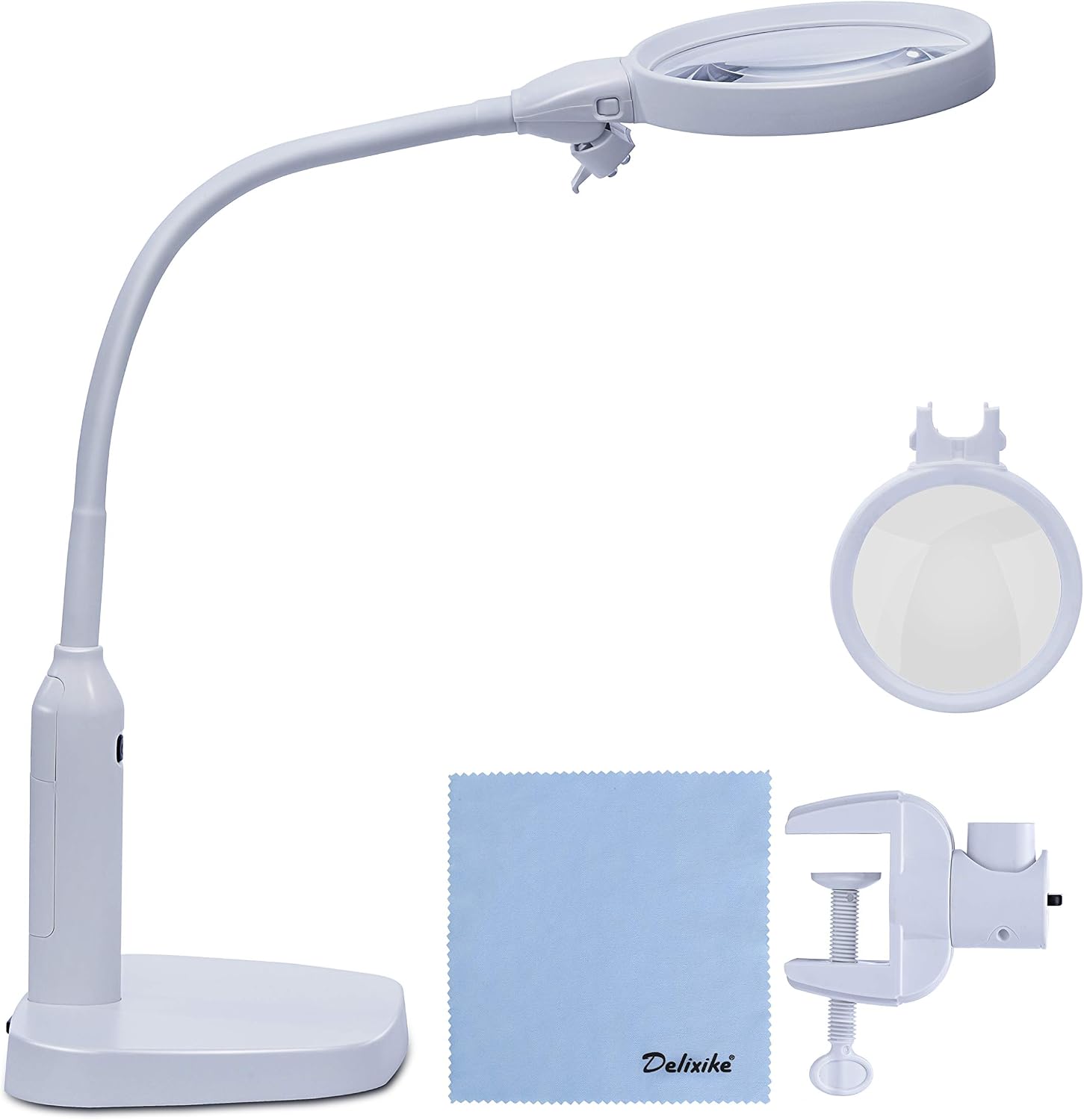 Delixike Magnifying Glasses for Close Work-2 in 1 Clamp Magnifying Lamp with Ultra Bright Daylight LED Light-Great Lighted Magnifying Glass Hands Free for Reading,Hobbies,Crafts,Workbench