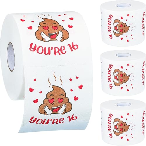 Miniatura 1 de Regalos de cumpleaños número 16 para hombres y mujeres, paquete de 3 rollos de papel higiénico divertido de 3 capas, papel higiénico de cumpleaños,
