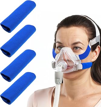 4 Pack Strap Cover for CPAP Mask, Dexspoeny Face Cushion Pad Reusable Comfort Pad Fits Most CPAP Masks Accessories & Supplies, Soft Fleece Mask Cover, Blue Reduces Red Marks, Reduce Discomfort