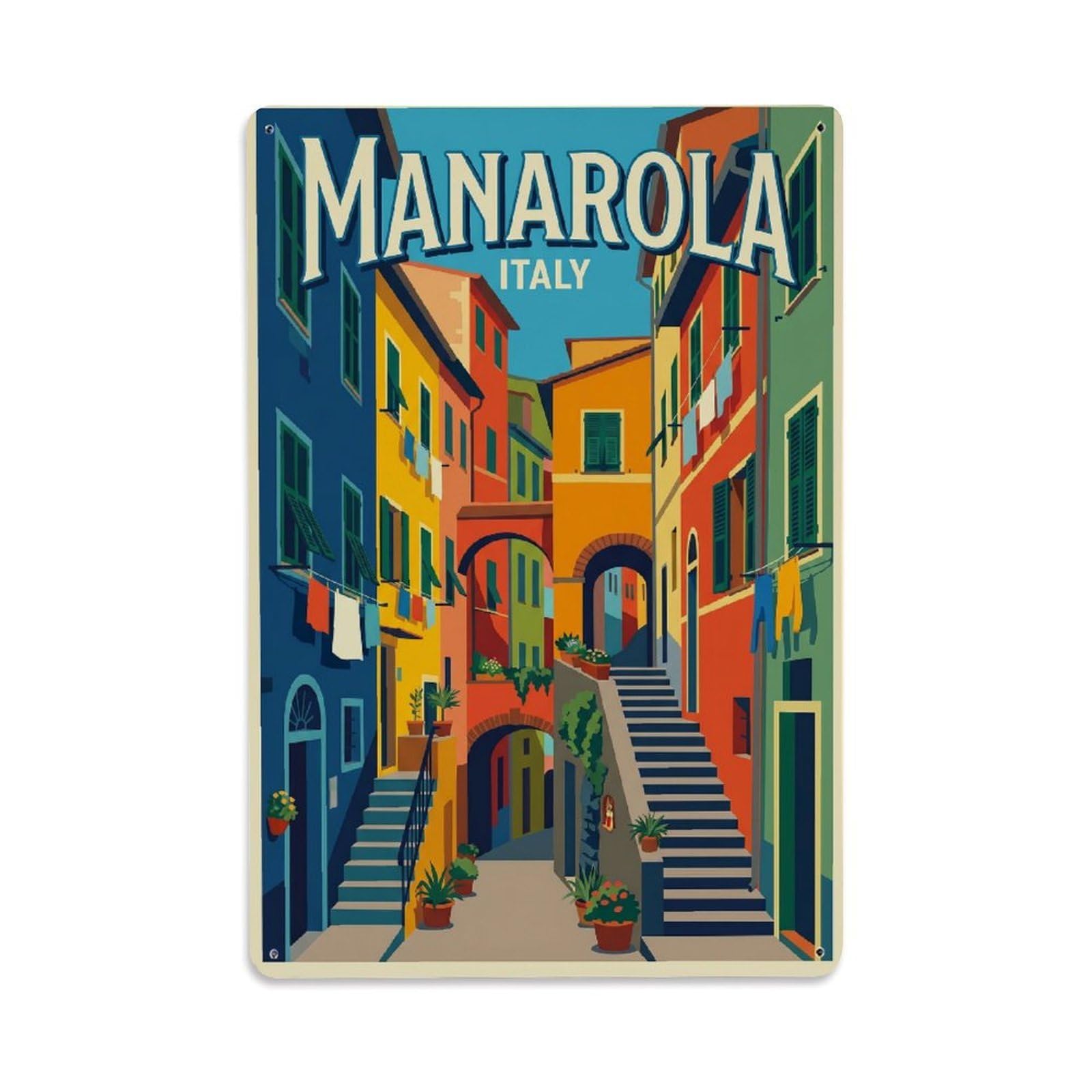 Huiyhb 8X12inch(20X30cm) Vintage Travel Manarola Italy Alley Metal Tin Sign