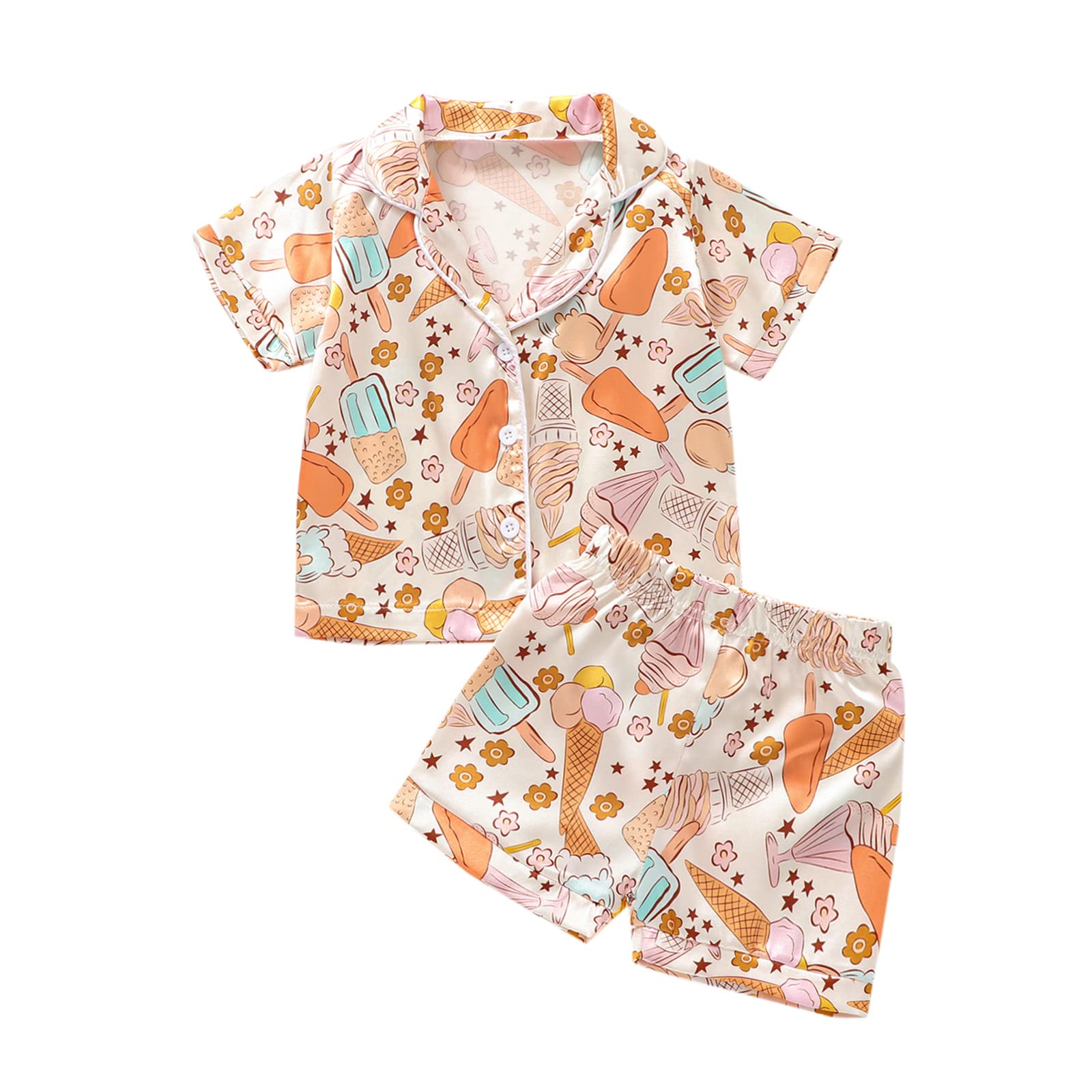 Toddler Baby Kids Satin Pajamas Set, Long Sleeve Button-Down Sleepwear PJs for Girls