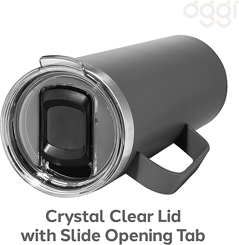 Miniatura 12 de Oggi ThermoMug - Taza aislada de acero inoxidable, doble pared aislada al vacío con asa y tapa, taza de café, taza de campamento, termo de viaje, 14