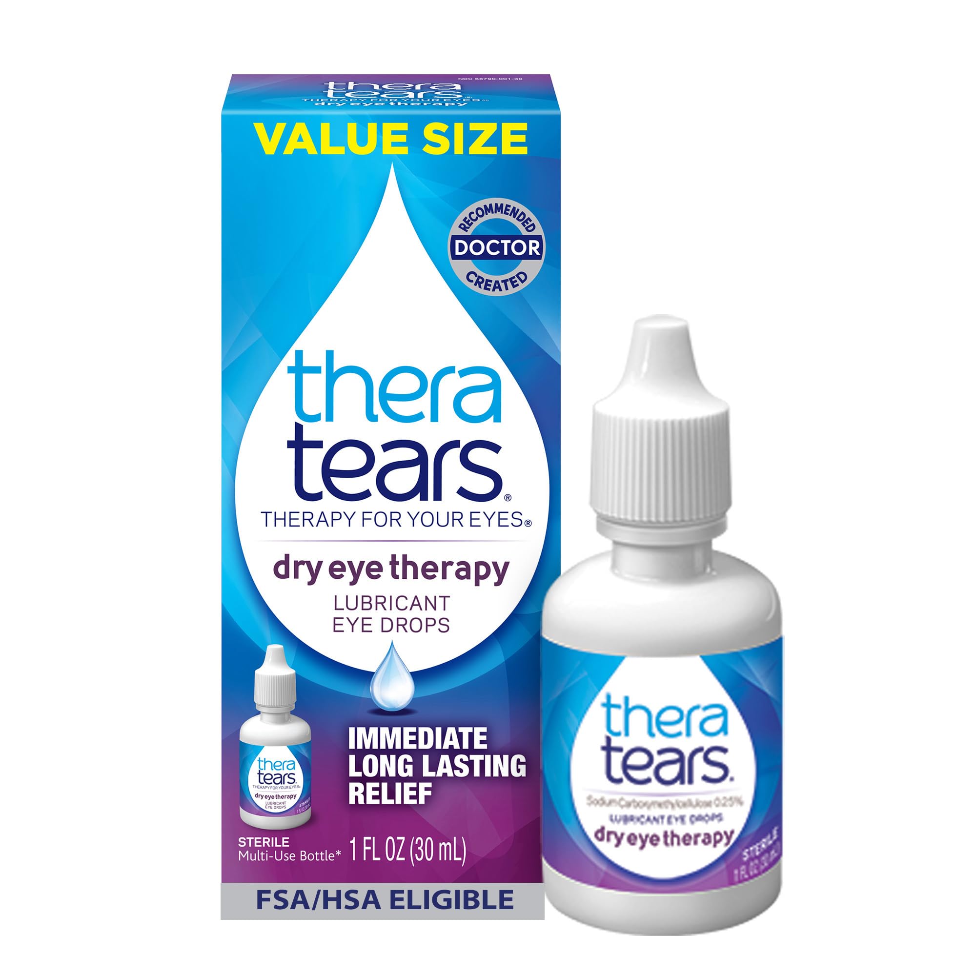 Thera Tears Eye Drops for Dry Eyes, Dry Eye Therapy Lubricant Eyedrops, Provides Long Lasting Relief, 30 mL, 1 Fl Oz (Pack of 1) Value Size