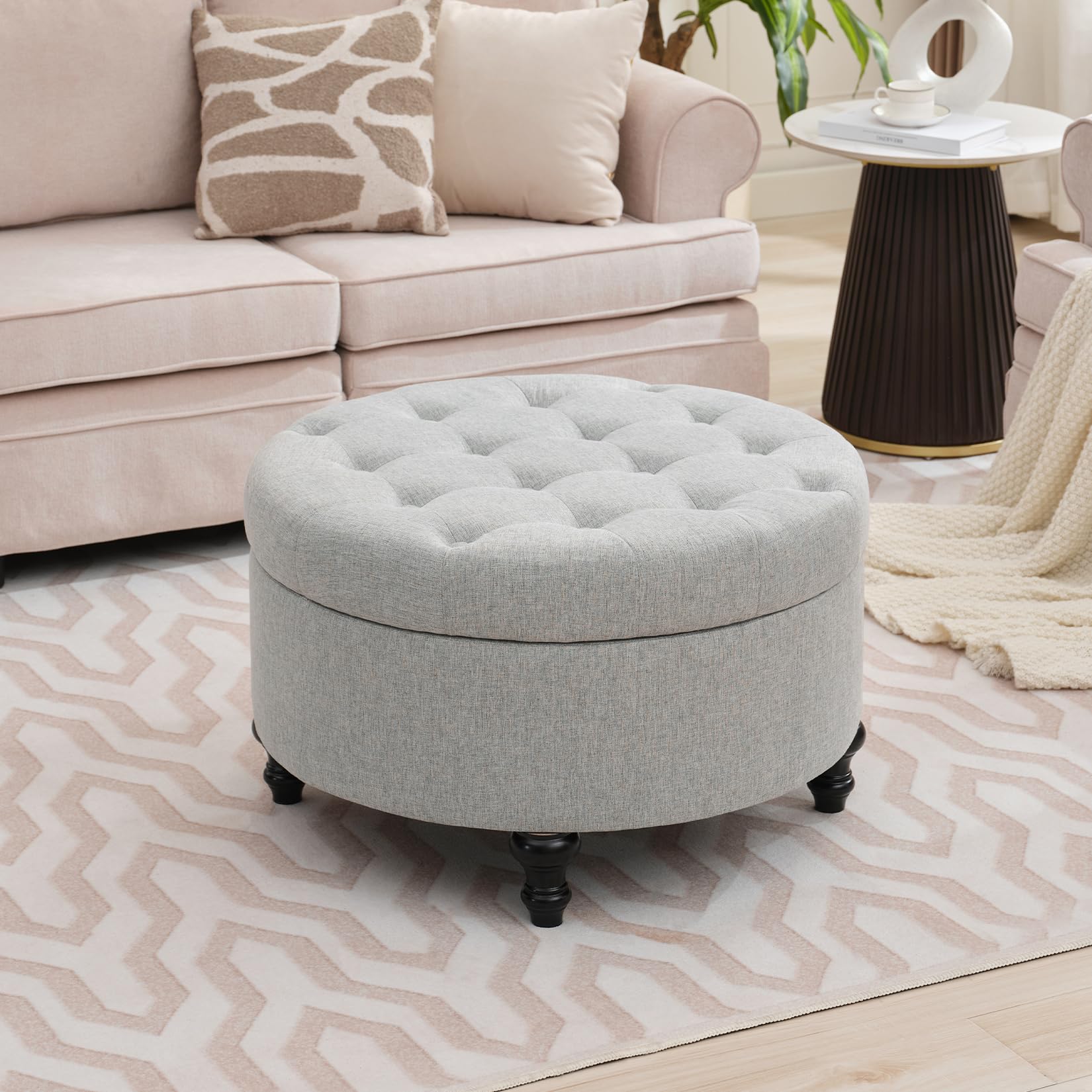 Amazon.com: GarveeHome Ottoman with Storage, Round Ottoman Coffee Table ...