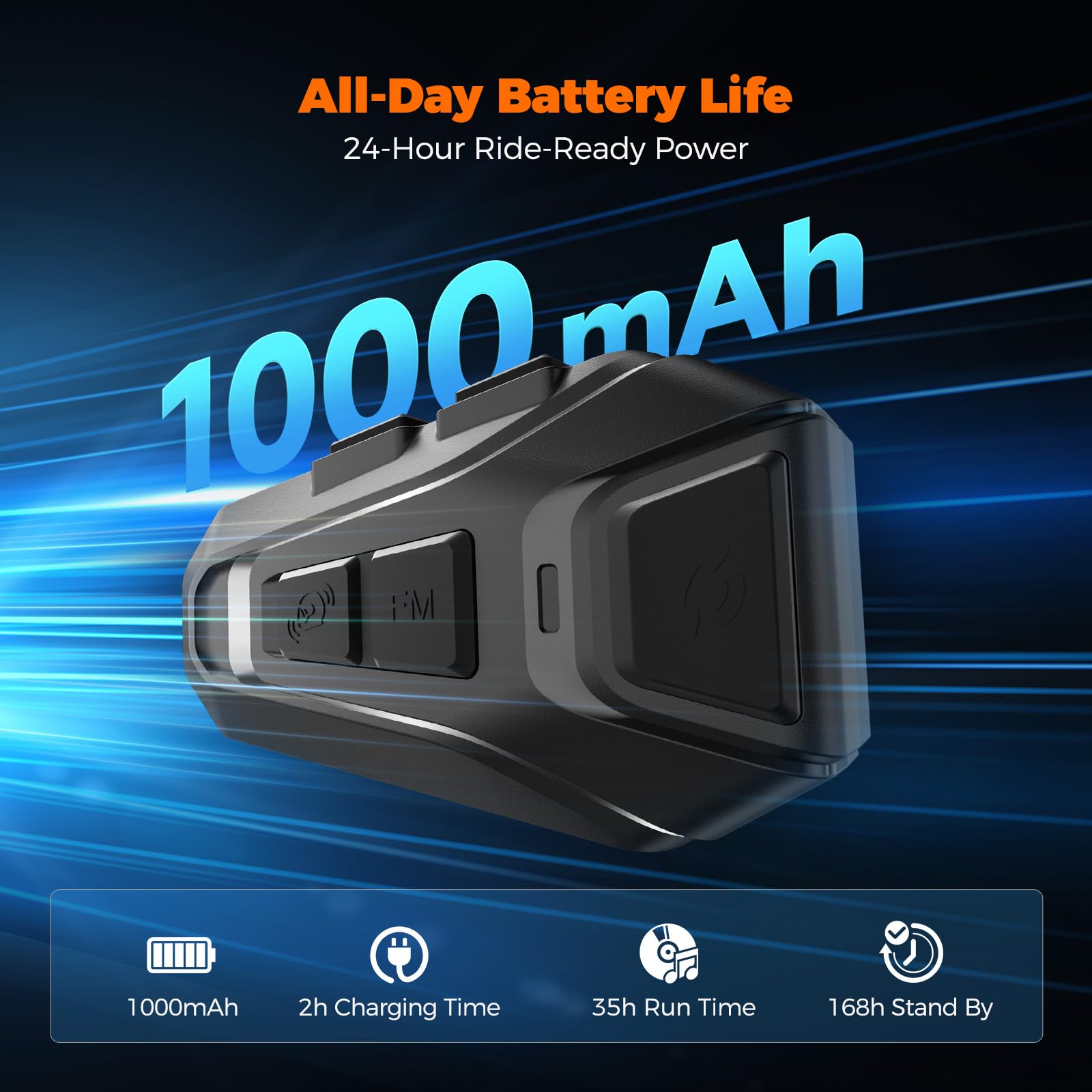 H2 Auriculares Bluetooth para Casco de Moto, Intercomunicador 2 Vías 1 Botón, 35h Batería, IP67 Impermeable, Cancelación de Ruido, Manos Libres con Asistente de Voz