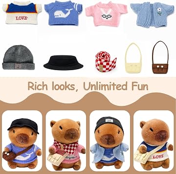 10.2 Brown Teddy Bear with 9 Clothes & Accessories Super Soft Toy for Kids and Teens (Blue Capybara)