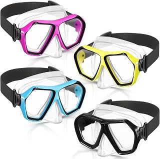 Fabbay 4 Pcs Adult Swimming Goggles with Nose Cover Snorkel Diving Mask Goggles Swim Mask with Fabric Strap