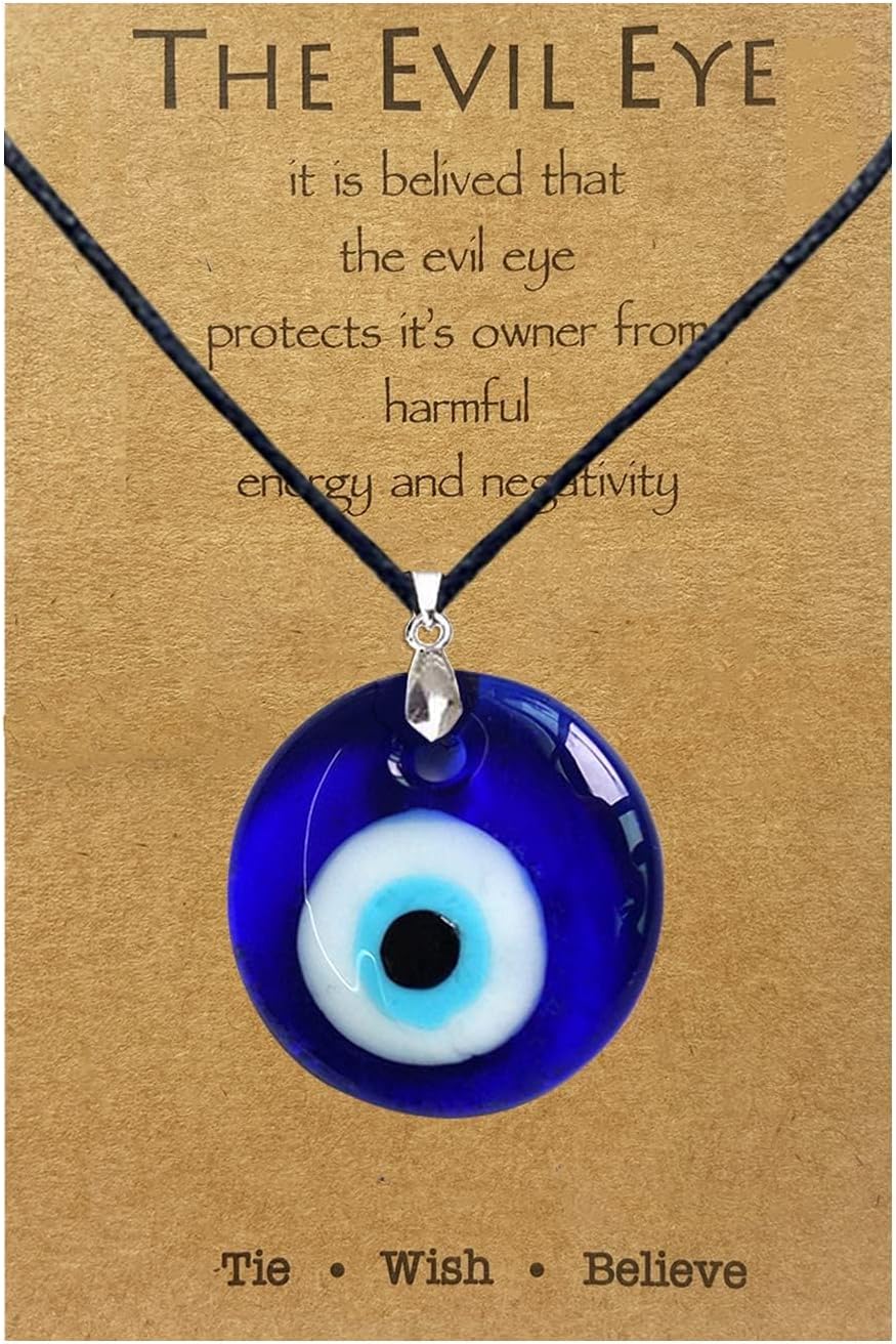 Men's and Women's Turkish Glass Leather Copper Rope Evil Eye Lucky Protection Necklace- Blue