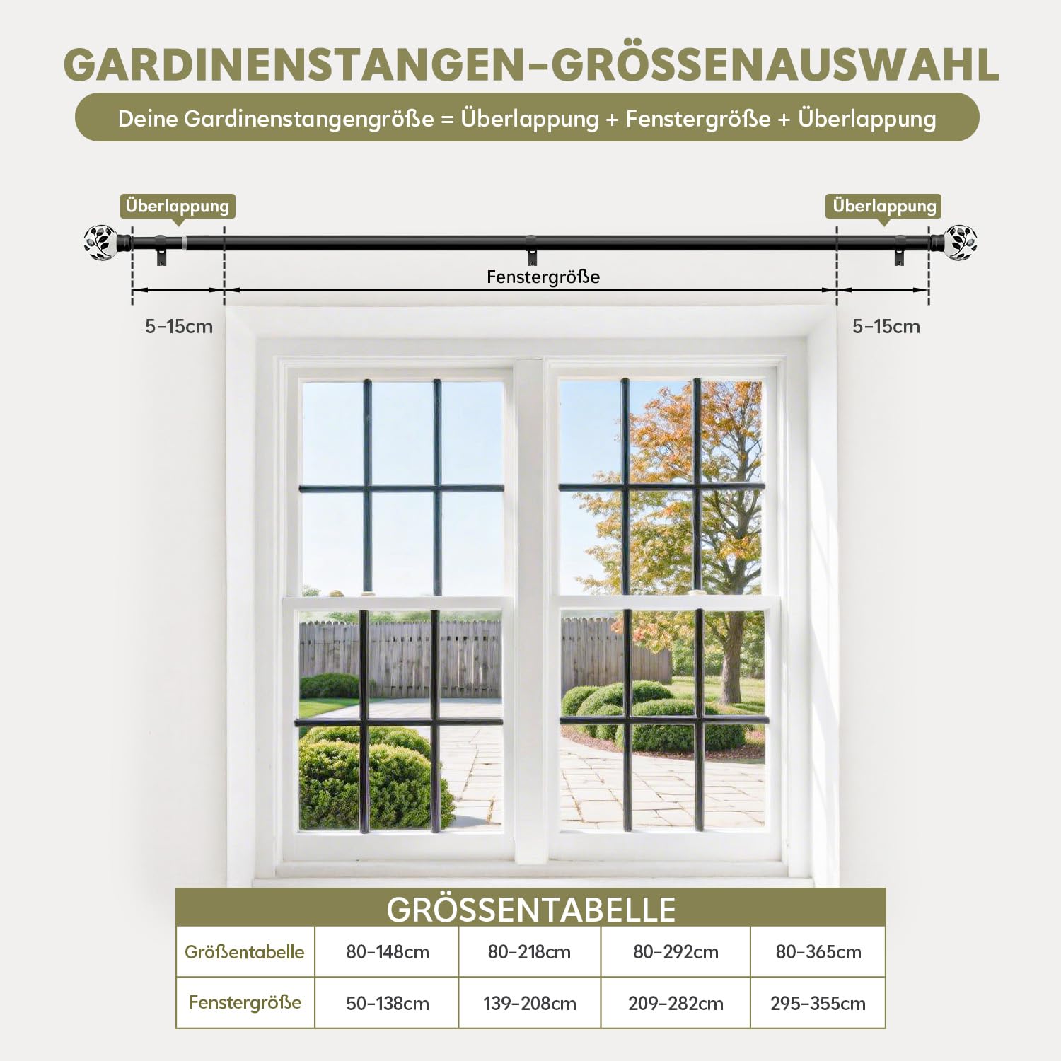 Barra Cortina Negra 80-365 Cm,Extensible De Metal Pesado | DiáMetro De 25 Mm,Montaje En Pared, Con Topes De Hoja De CeráMica Y Soportes, Para SalóN, Dormitorio, Cocina, Terraza