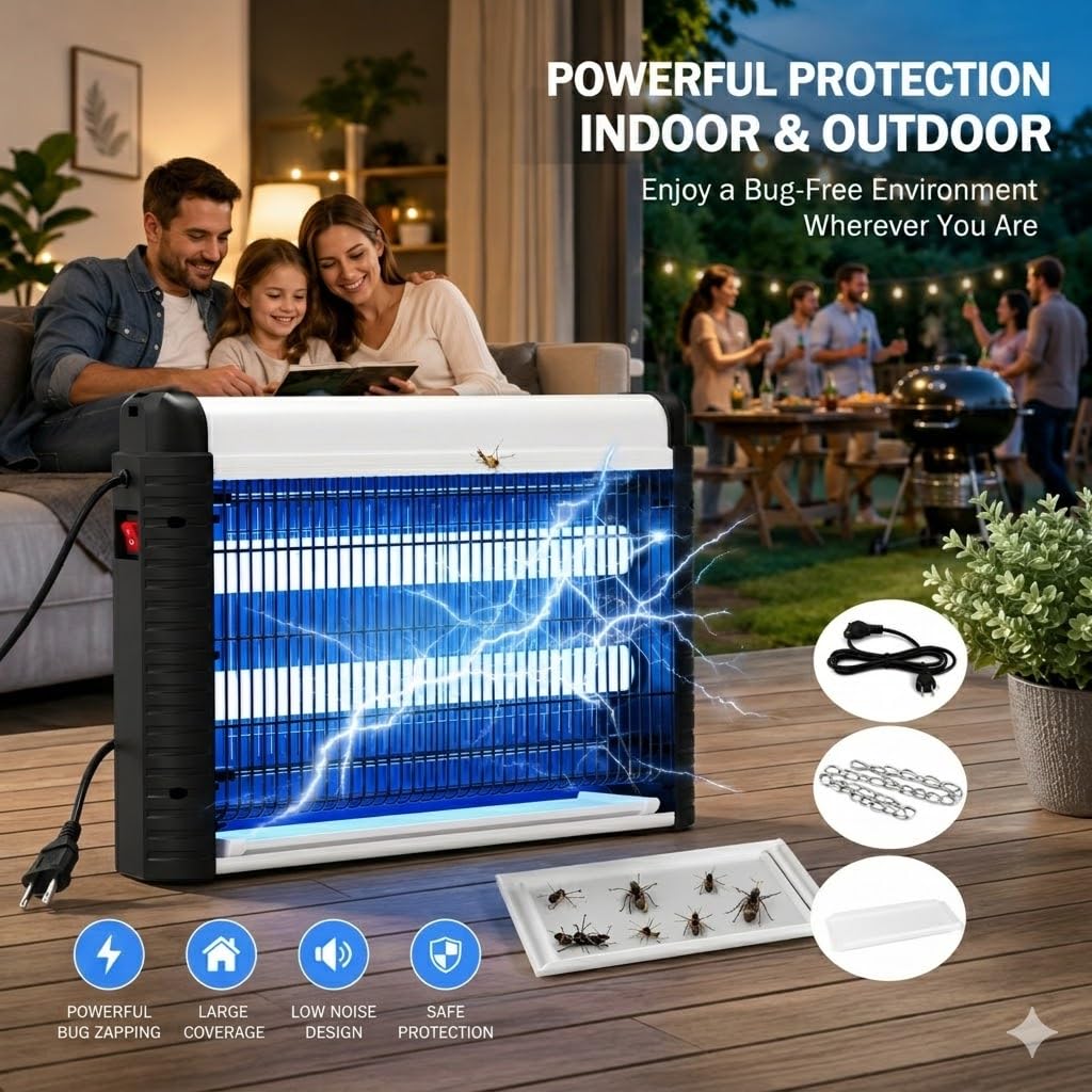 Insektenvernichter Elektrisch 35W, UV Mückenlampe 4000V mit 395nm Licht, Elektrische Fliegenfalle gegen Mücken,Fliegen & Motten