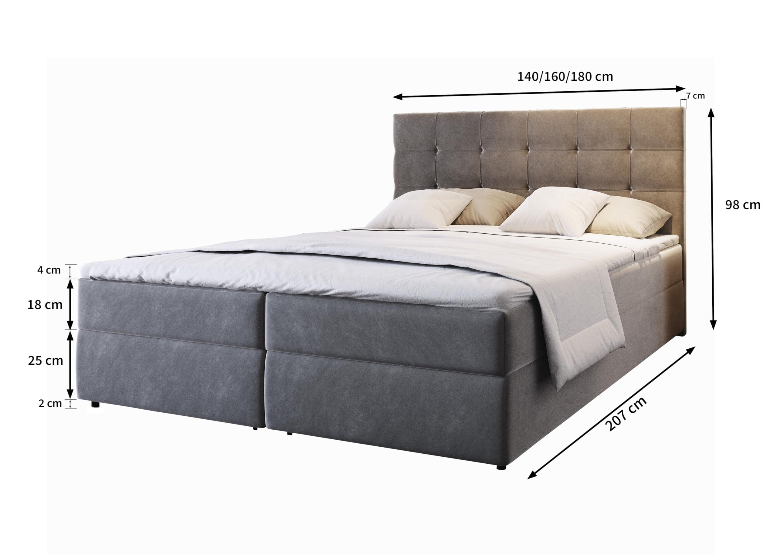 Masseno Boxspringbett GLOS 160x200 cm Komplett-Set mit Matratze und Topper, Polsterbett mit Zwei Bettkästen -Beige, Cosmic 10