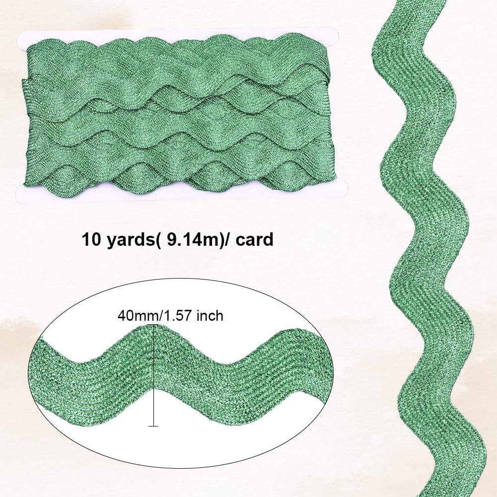 CABODYALS 9.14M 1.57 Inch/ 40mm Green Rick Rack Wave Bending Fringe Trim RIC Rac Ribbon Bulk Glitter Metallic Christmas Lace Edging Trim for Sewing Making Craft Gift Wrapping Wedding Decor Supply - Image 2
