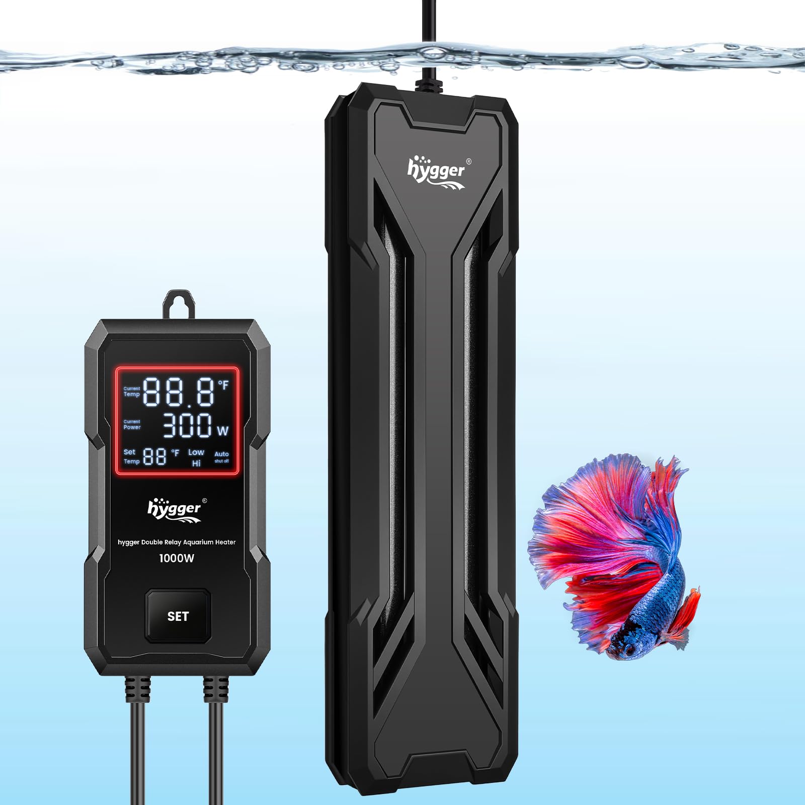 hygger 1200W Aquarium Heater Upgraded Submersible Fish Tank Heater with Dual Protection System LED Digital Display with Automatic