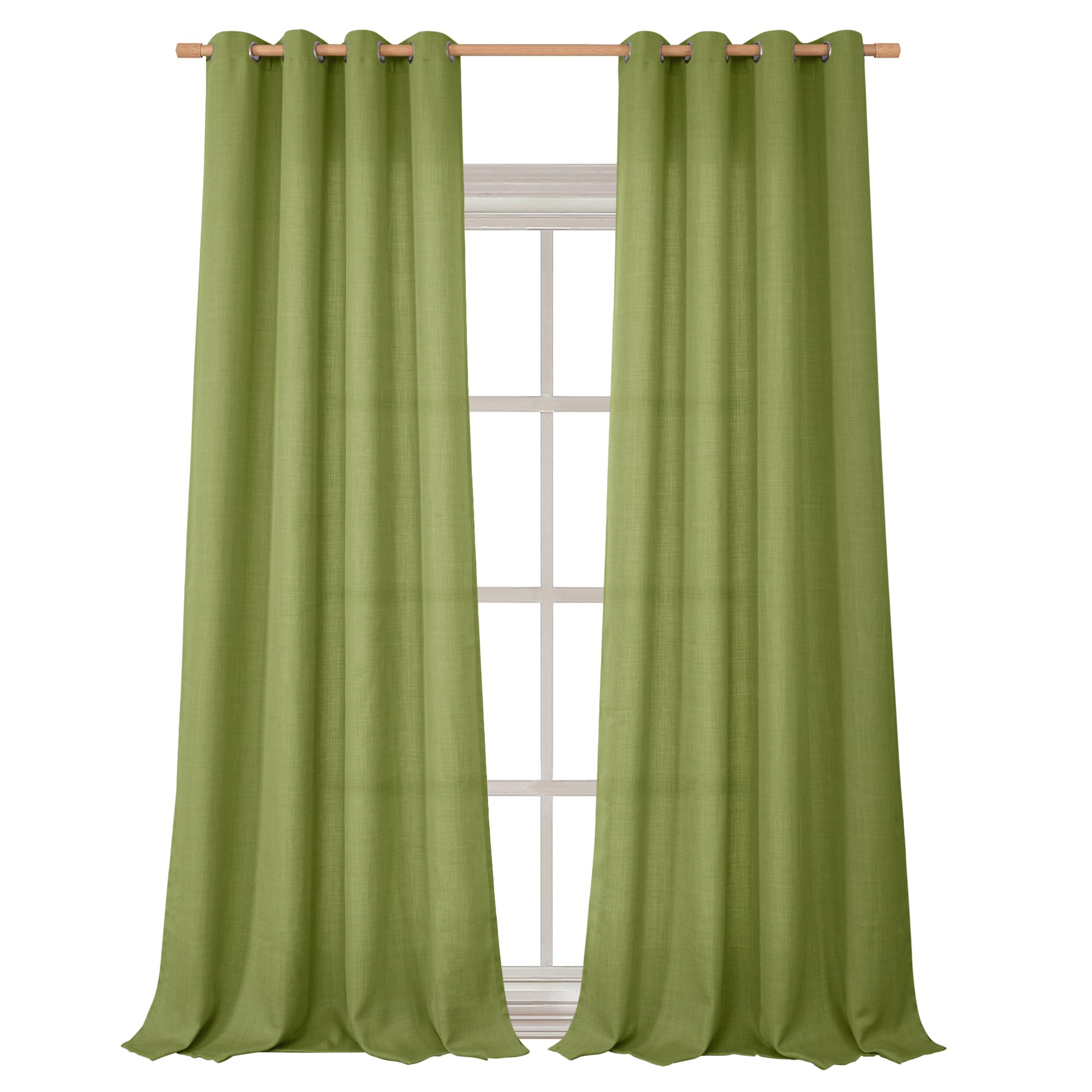BGment Faux Linen Curtains 96 Inches Long Set of 2 Panels, Living Room Long Curtains Burlap Textured Thick Light Filtering Privacy Grommet Window Treatments, 55 x 96 Inch, Olive Green