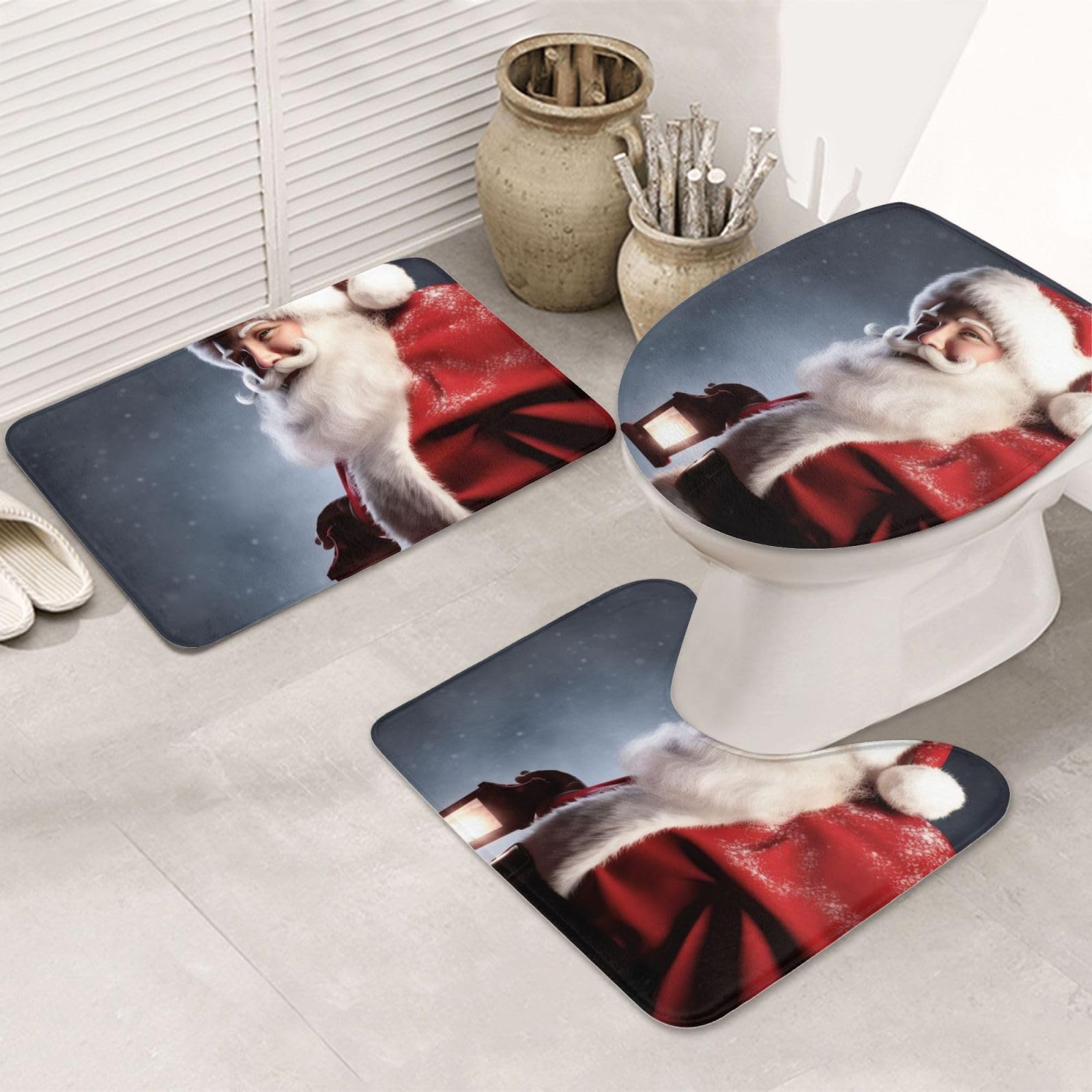 Tapis de salle de bain motif Père Noël pour décoration WC festive