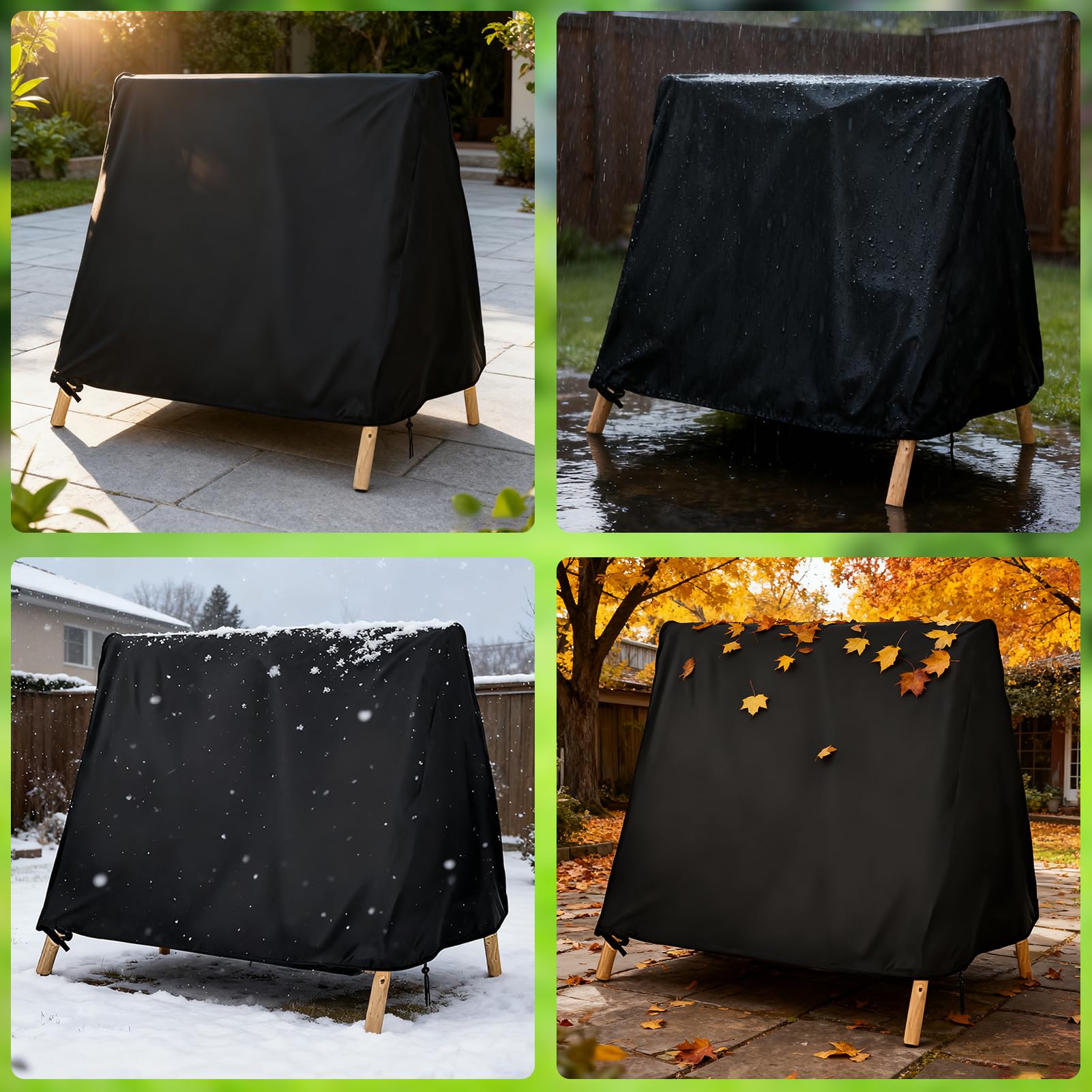 Housse de protection pour balancelle de patio 3 places - Résistante à l'eau et à la poussière - Avec cordon de serrage réglable - Tissu Oxford 210D noir et beige - 216 x 140 x 170 cm