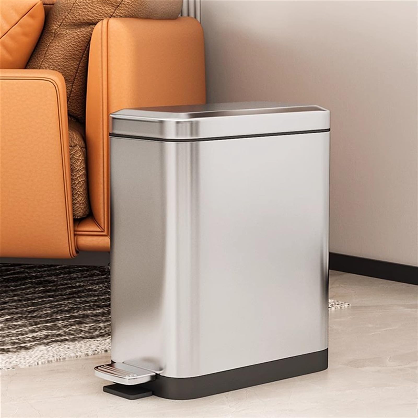 Papelera de Escritorio Bote de basura delgado de acero inoxidable con pedal, cubo de basura estrecho con tapa de cierre suave y cubo interior extraíble for el hogar, cocina y baño Cubo de Basura(Tungs