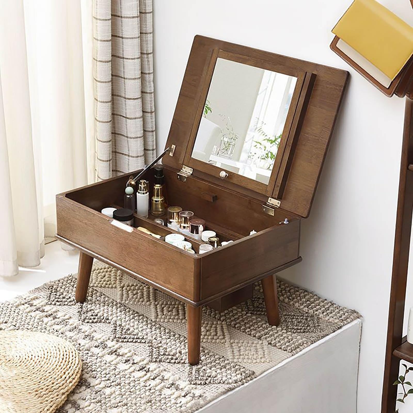 asdchZen Minimalist Solid Wood Vanity Table With Mirror-Modern Flip Top Dressing Table For Bedroom-Stylish Compact Makeup Desk,A