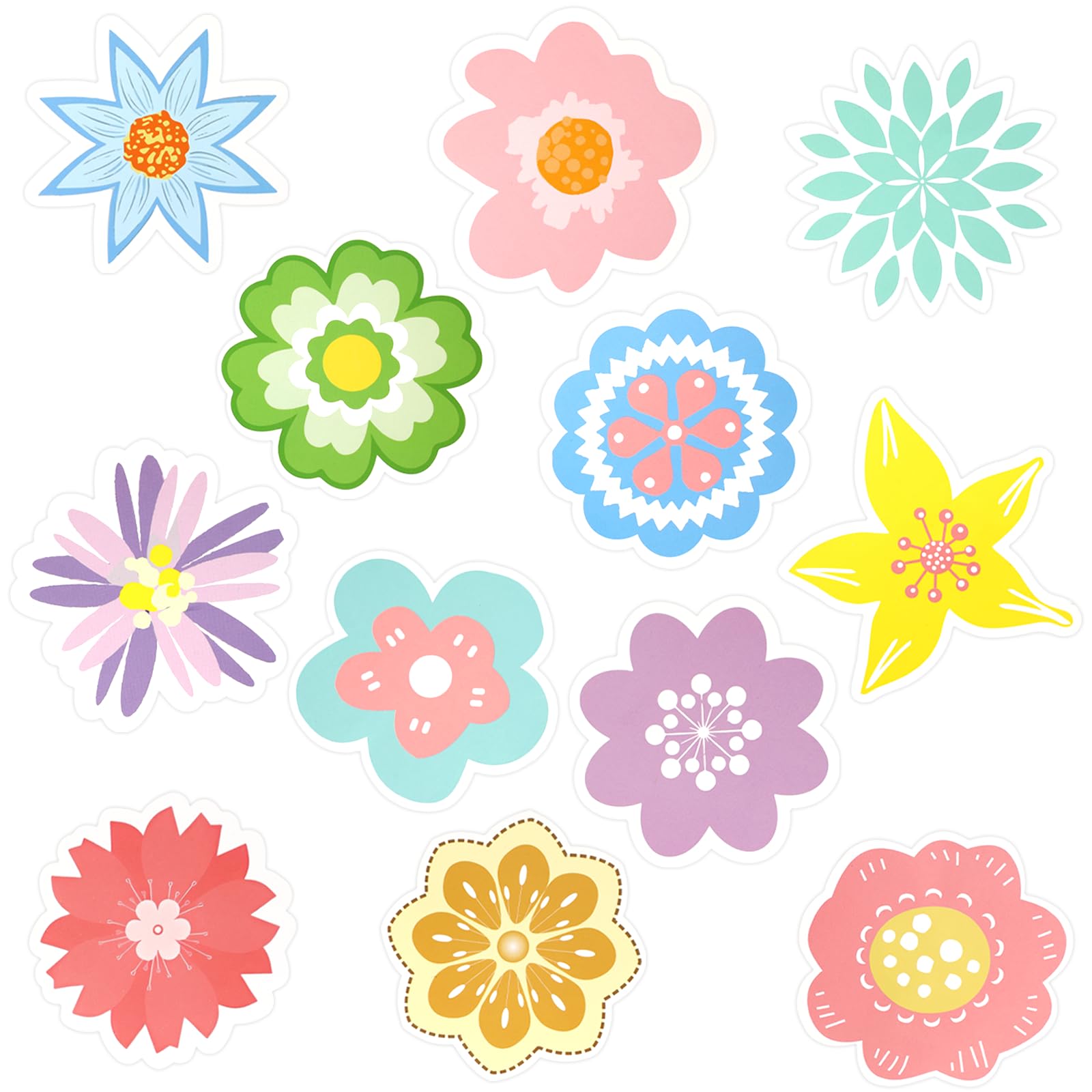 JUNEBRUSHS Flower Cutouts, 72PCS Spring Flower Paper Cutouts Springtime Bulletin Board Decoration for School Party Craft Supplies