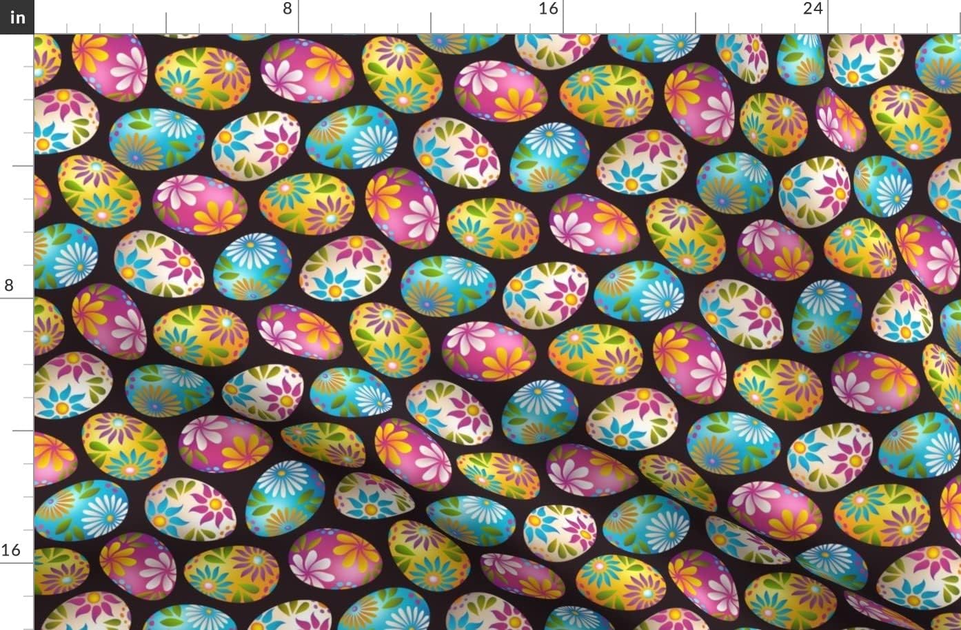 Spoonflower Fabric - Painted Eggs Easter Holiday Spring Floral Folk Art Printed on Organic Cotton Sateen Fabric by The Yard - Sewing Quilting Apparel Home Decor