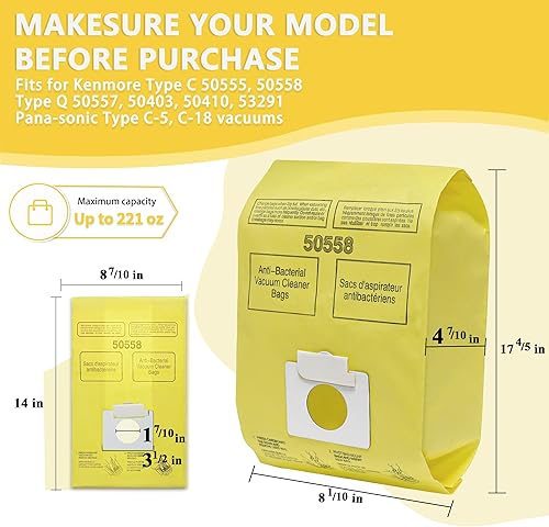 Miniatura 2 de Bolsas de repuesto para aspiradora Kenmore tipo CQ 5055, 50555, 50557, 50558, 200 Series, 400 Series, 600 Series, 700 Series, 800 Series y Panasonic