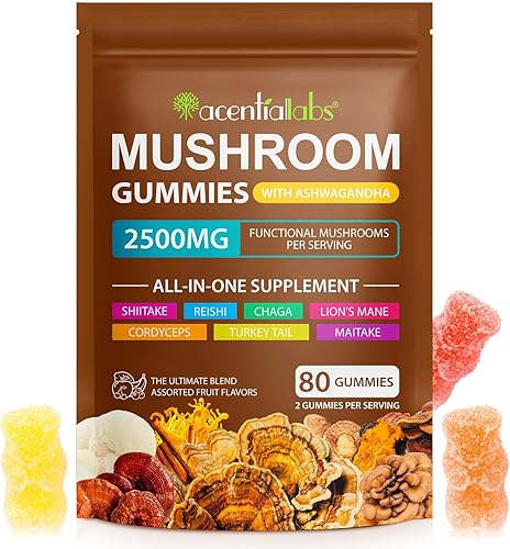 Lions Mane - Gomitas de hongos, mezcla orgánica de Reishi, Cordyceps y más, aumenta la energía, la memoria, la inmunidad - 80 gomitas (1)