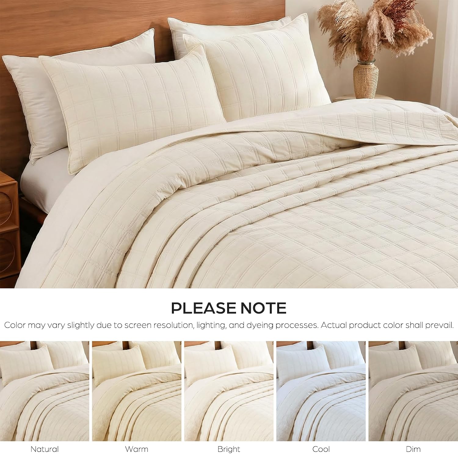 100% Cotton Quilt King Size Bedding Set, 3-Piece Lightweight Bedspread Coverlet Sets with Pillow Shams, Soft Matelasse Geometric Square Striped Quilted Comforter Set for Spring Summer