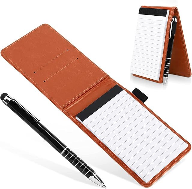 A7 Notebook Leather Mini Pocket Notebook With Pen A7 Soft Cover Notebook Notepad With Pen Pad Holder Working Small Notebook A7 Handy Jotter Personal Planner Memo Pad Police Steno Notebook
