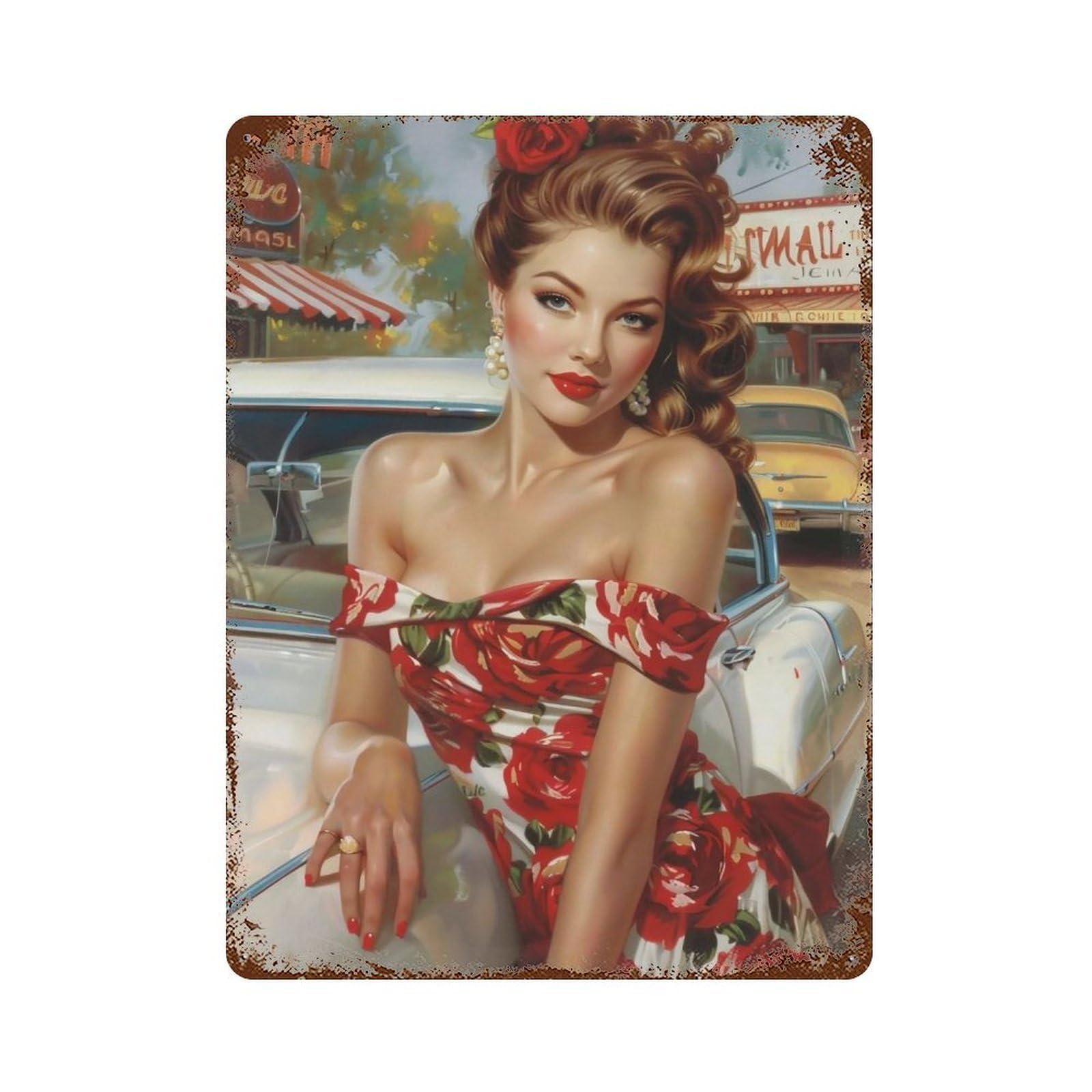 HDURYEYRYY 1950s Roadside Pin Up 02 Wall Retro Iron Vintage Art Metal Tin Sign Poster Modern Home Cofffee Club Art Bar Shop Decor 40x30cm