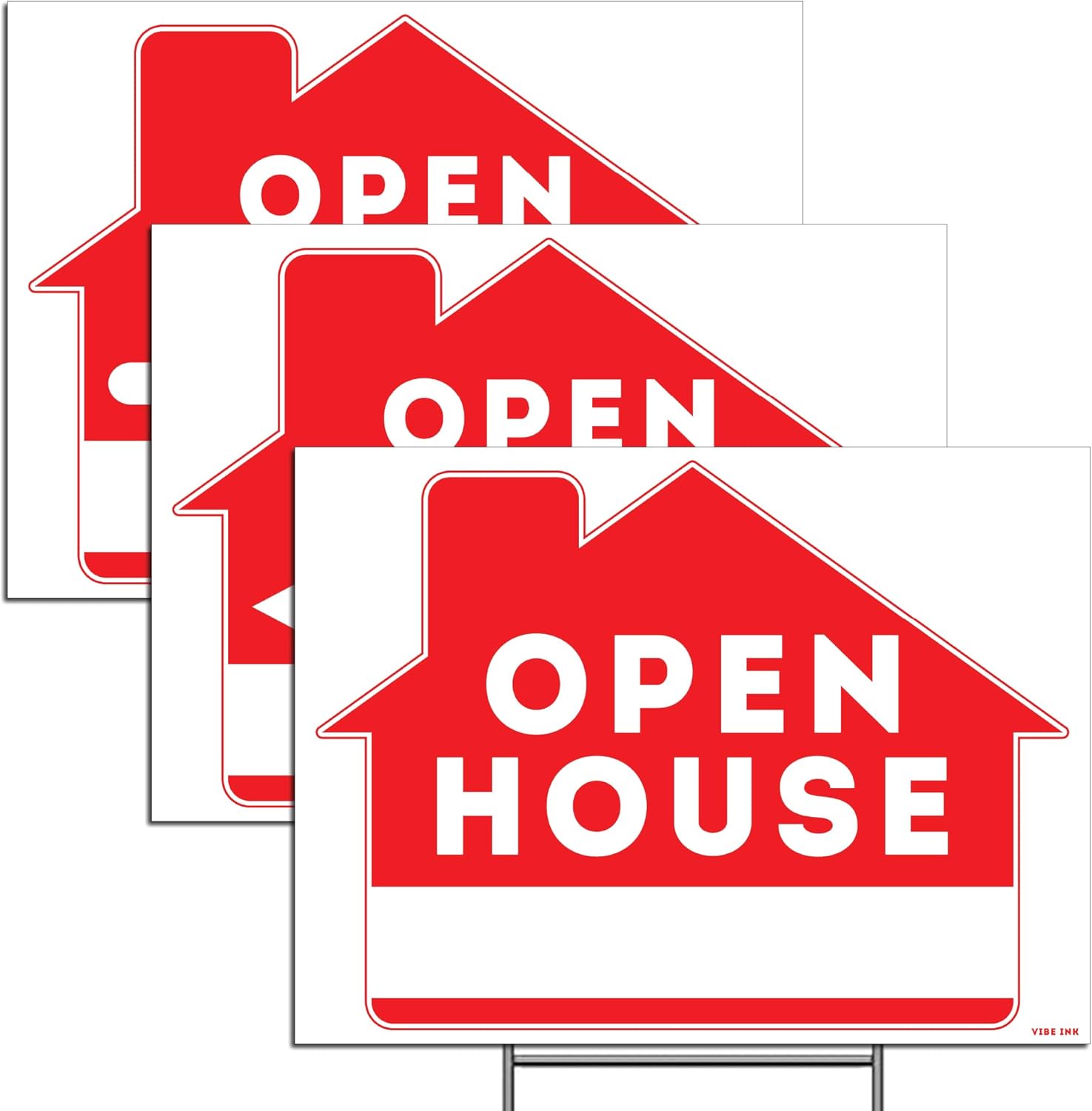 OPEN HOUSE Sign Kit with Tall Stands - 24"x18" Yard Sign Bundle for Real Estate + 24" Tall Wire Stakes - Waterproof, Double Sided Print, UV-Ink, Made in America! (5)