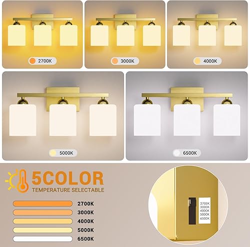 Miniatura 89 de Quntis Lámparas de baño negras de 4 luces con 5 modos de color, lámpara de tocador moderna regulable de 27 pulgadas sobre espejo, lámpara de pared