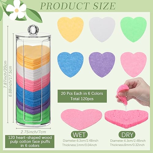 Vista 23 de Sieral 120 esponjas faciales comprimidas con contenedor, almohadillas de esponja desechables para lavar la cara, exfoliante, esteticista, Verde