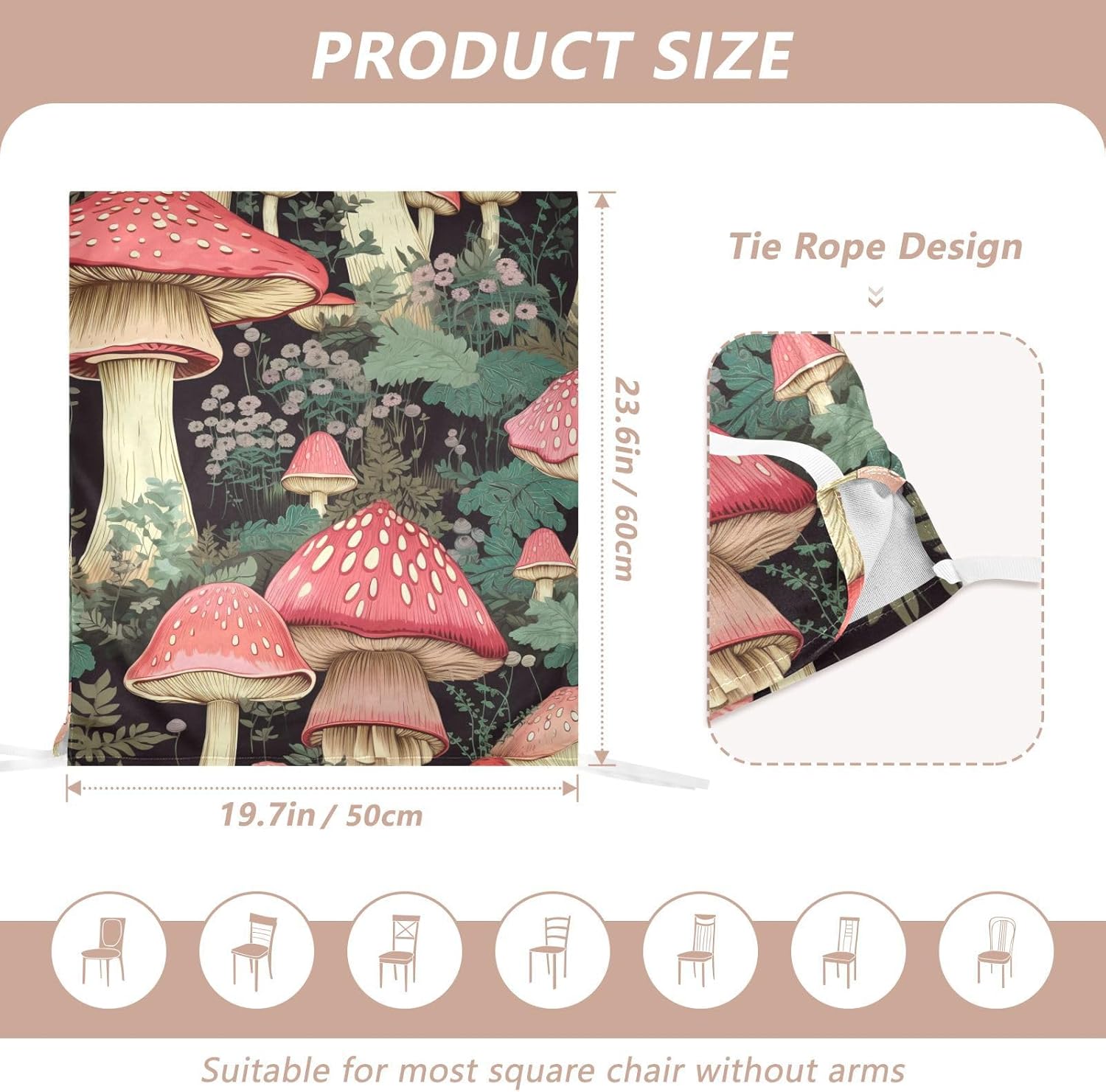 ALAZA Mushrooms on Black Chair Back Cover Set of 6, Washable Reusable Removable Chair Slipcovers Decorative Chair Cover for Home Kitchen Wedding Party