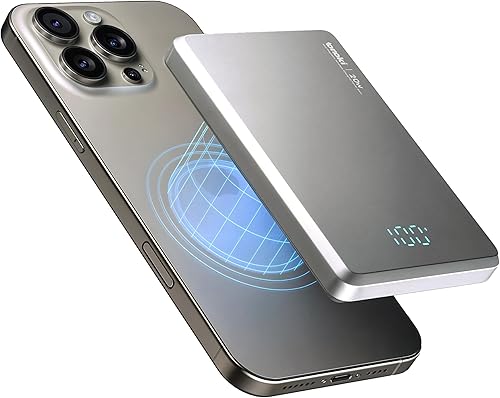 Miniatura 11 de Banco de energía magnético ultradelgado, cargador portátil inalámbrico de aluminio, batería USB-C de carga rápida para iPhone 15/14/13/12 y MagSafe,