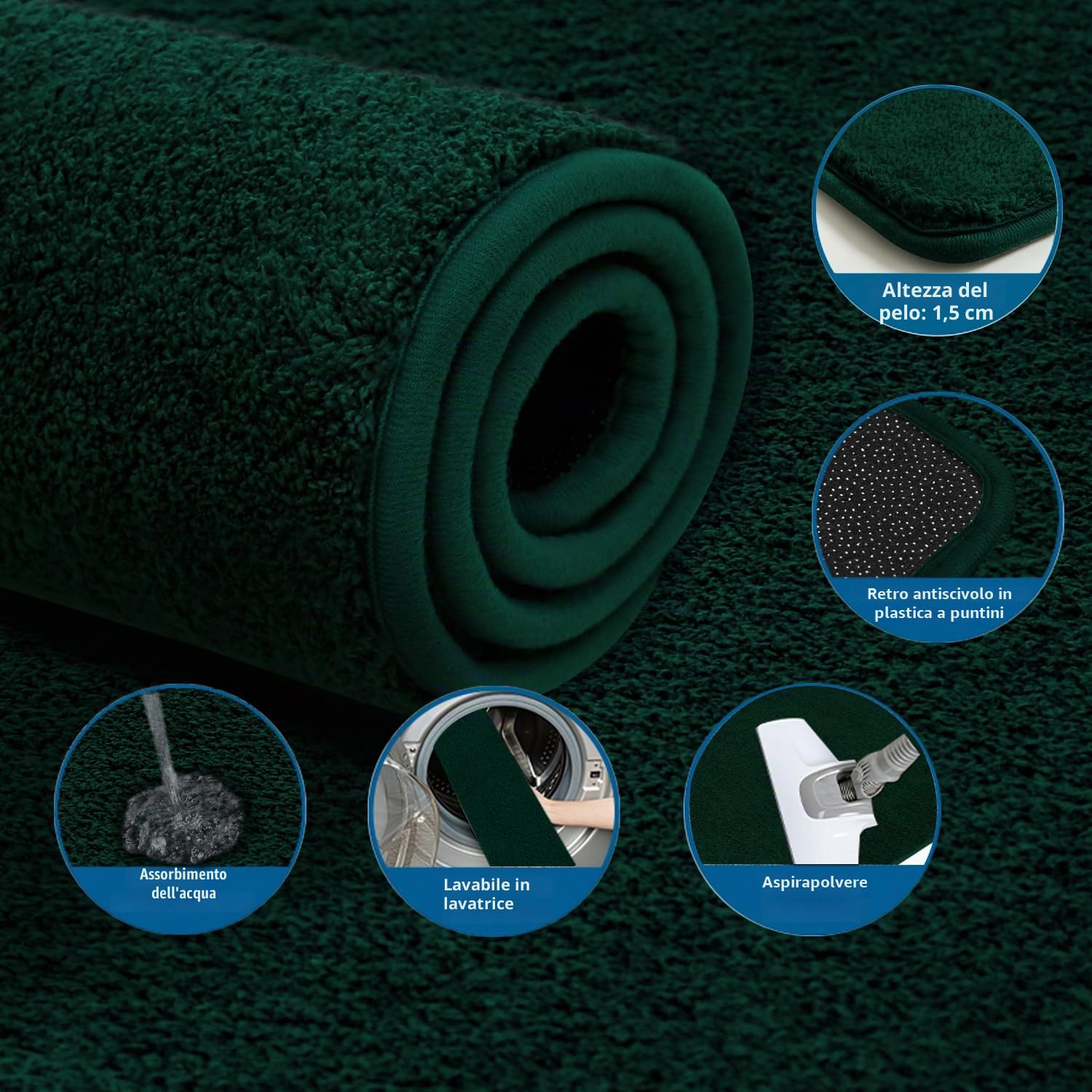 Tappeto morbido, verde antiscivolo, 160 x 230 cm, lavabile, per soggiorno, camera da letto, bagno, cucina, lavanderia, decorazione per camere di lusso