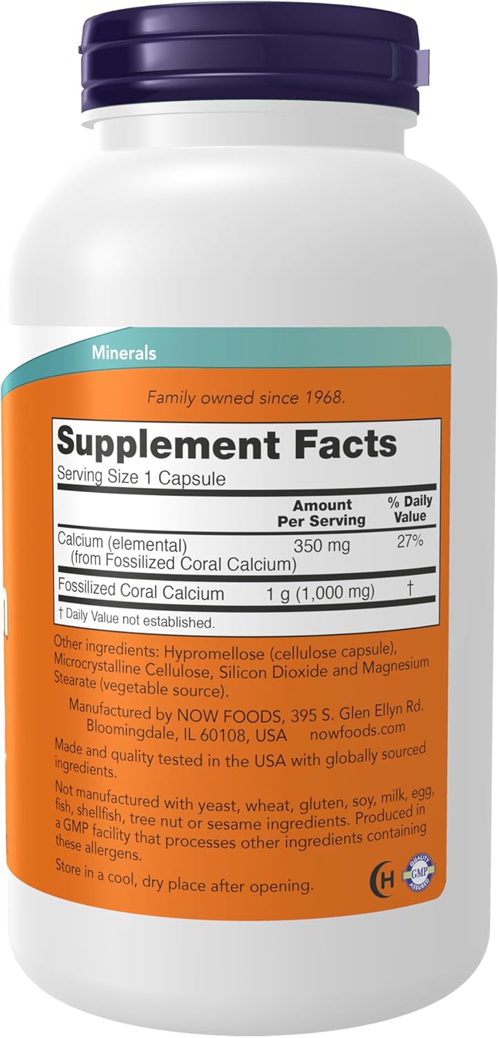 NOW Foods Supplements, Coral Calcium 1,000 mg, Bone Health*, Healthy pH Balance*, 250 Veg Capsules