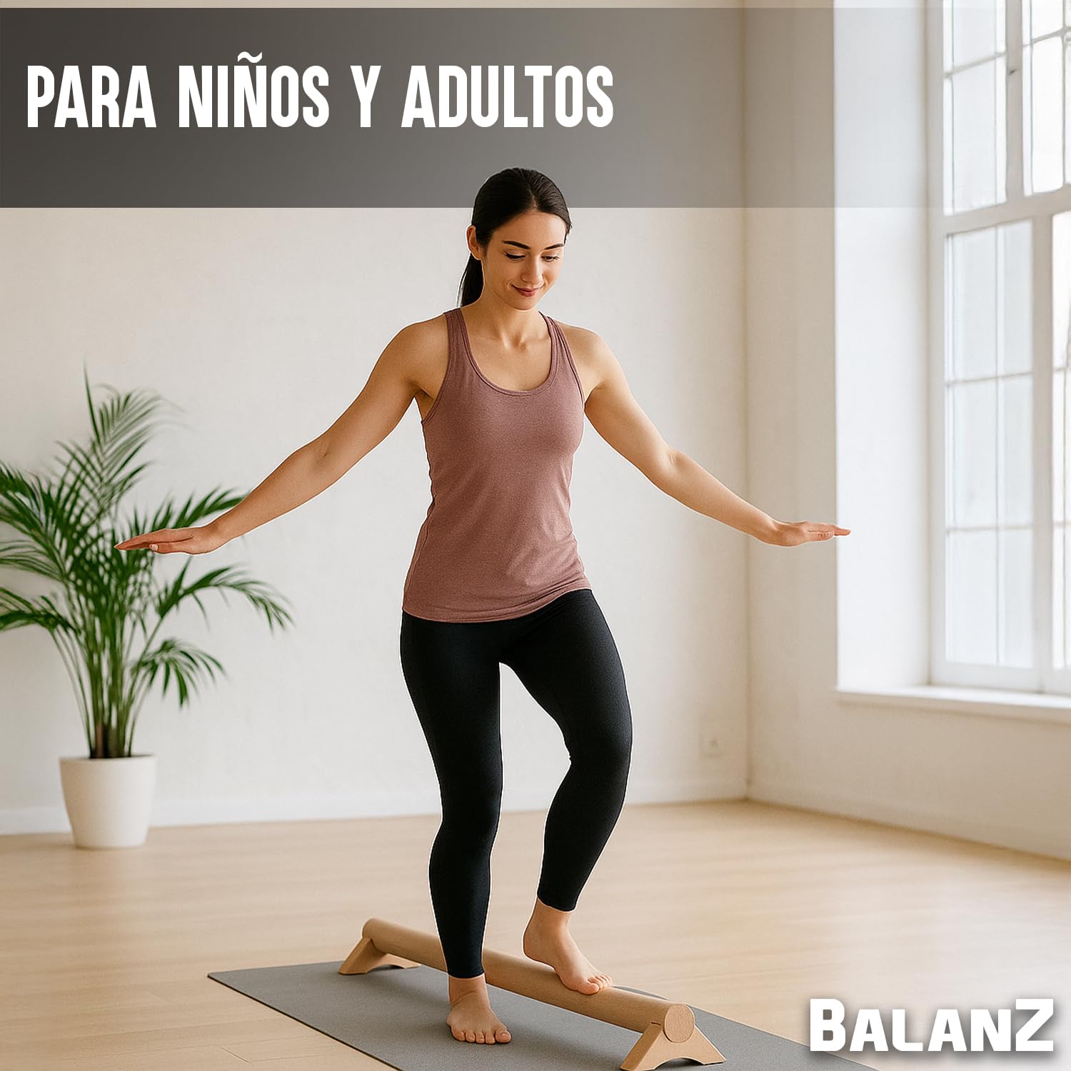 Original Cup Balanz Barra de Gimnasia de Madera Haya 100×10×8 cm | Niños & Adultos | Barra de Equilibrio para Motricidad & Rehabilitación | Gimnasio en Casa, Musculación Suave, Fisioterapia | Aerobik