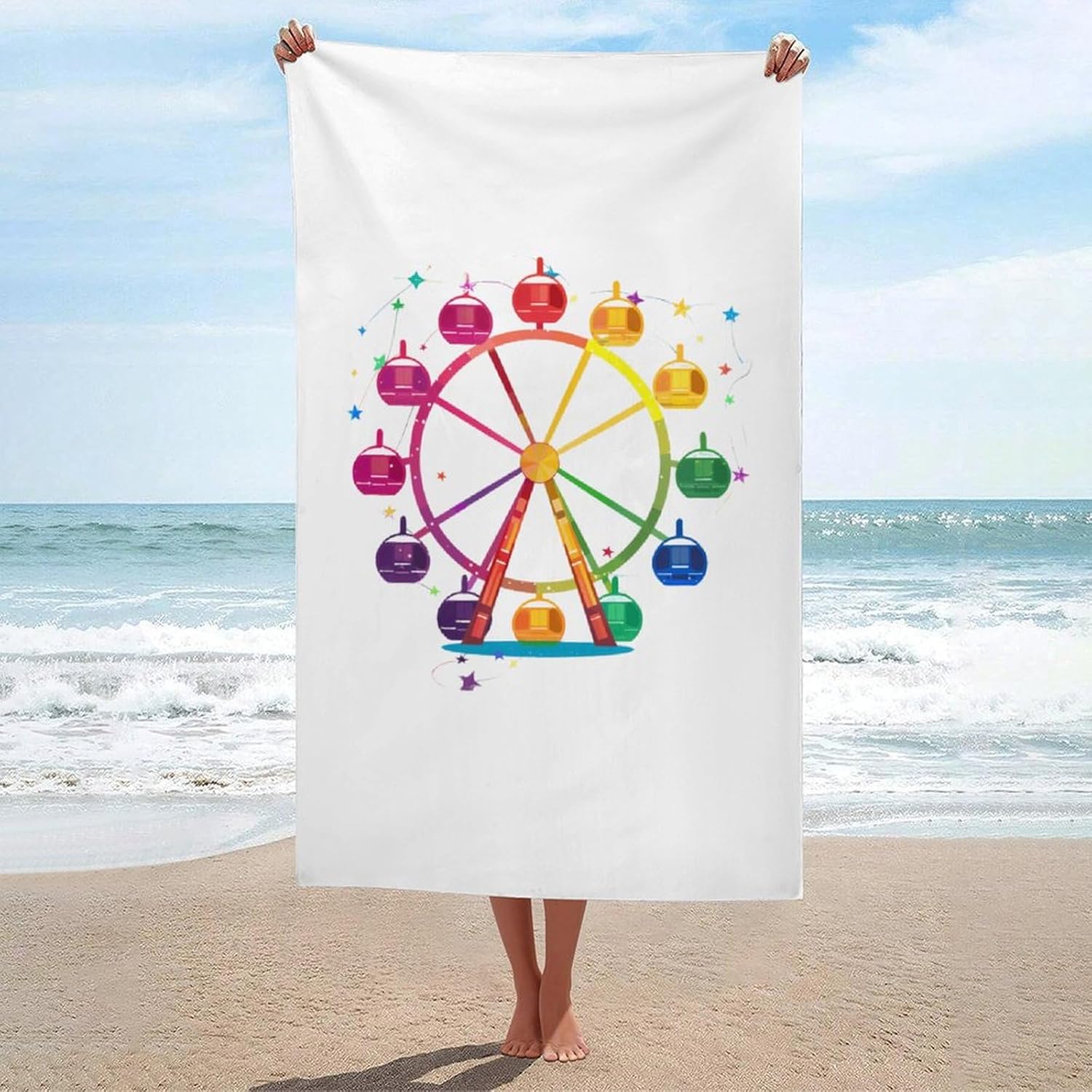 Ferris Wheel Ride Carnival Bath Towel Beach Towels Quick Dry Oversized Bath Blanket Highly Absorbent Towel for Women Men 160x80cm