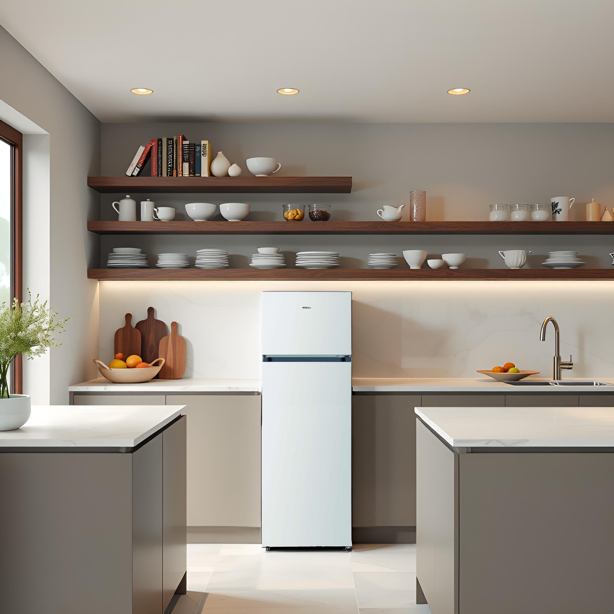 EDESA EFT-1612 WH Frigorífico de Dos Puertas de 161 cm, 243 L, Congelador Superior de 41 L, Frío Estático, Puertas Reversibles, Clase E, Blanco