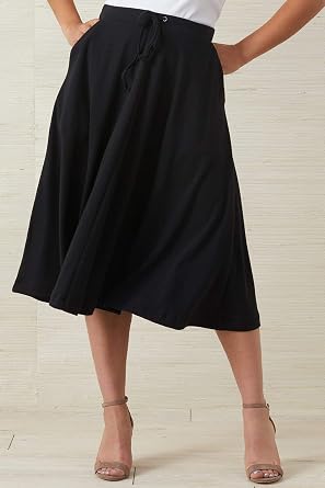 Fair Indigo Women's 100% Organic Pima Cotton Midi Skirt with Pockets