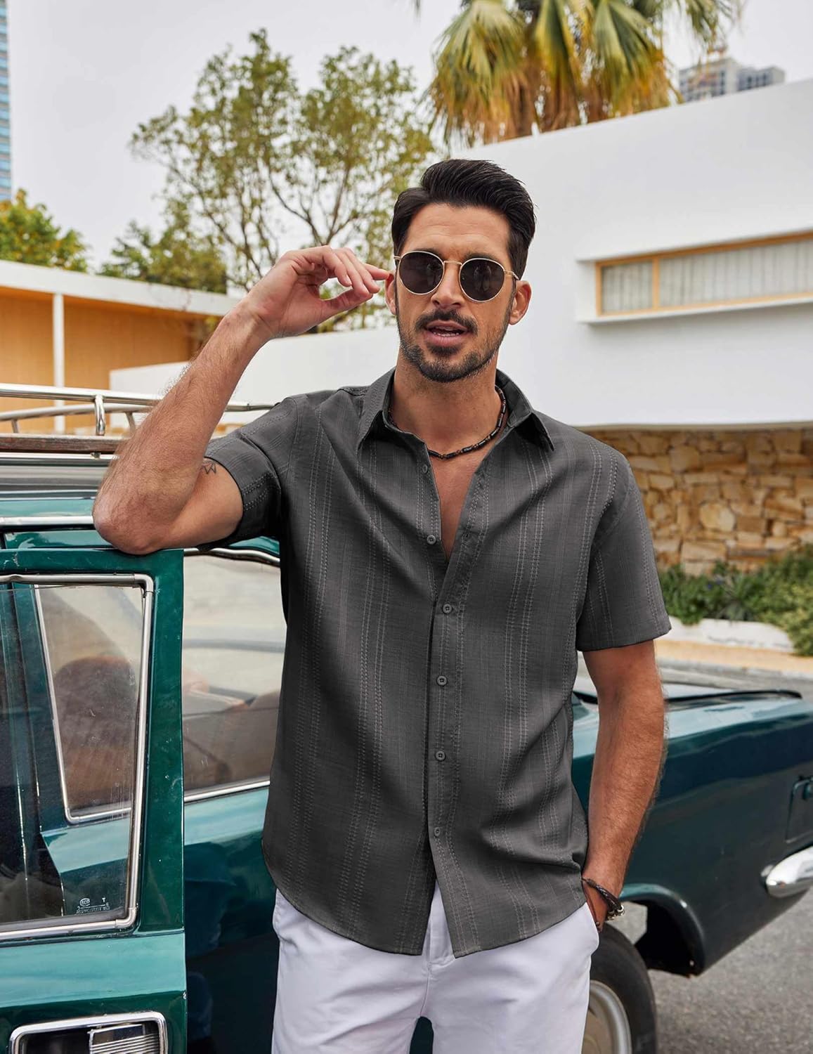 COOFANDY Men's Casual Button Down Shirts Short Sleeve Summer Beach Textured Shirts - Image 4