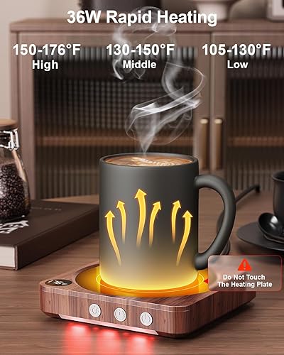 Miniatura 3 de Calentador de tazas  Calentador de taza de café de 36 W para escritorio con pantalla de temperatura, apagado automático de 2 a 12 horas, calentador