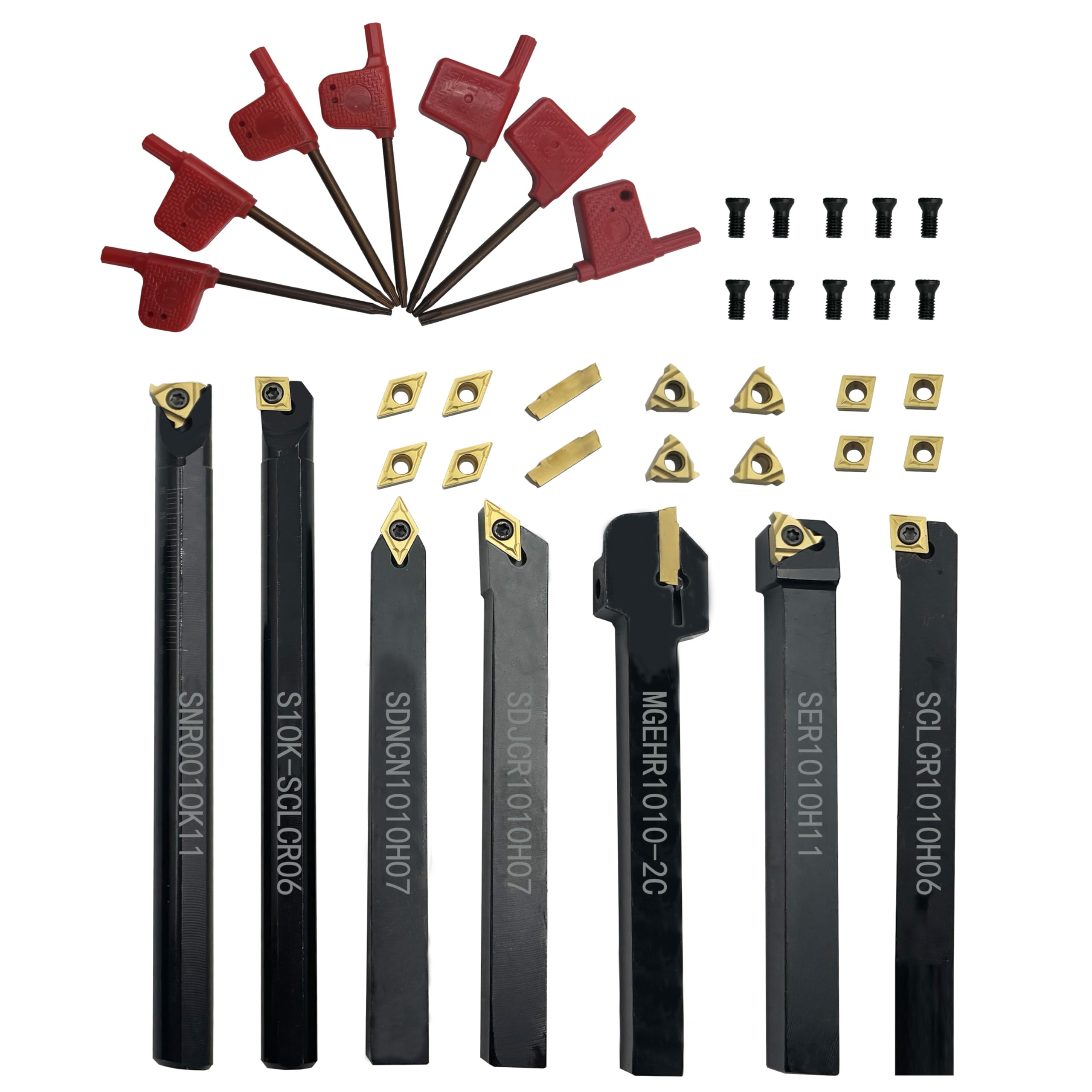 Indexable Lathe Turning Tool 3/8”10mm 7PCS Metal Lathe Tools+21PCS Carbide Inserts，Carbide Lathe Tools ，Lathe Tools，Hard Alloy Cutting Tools and