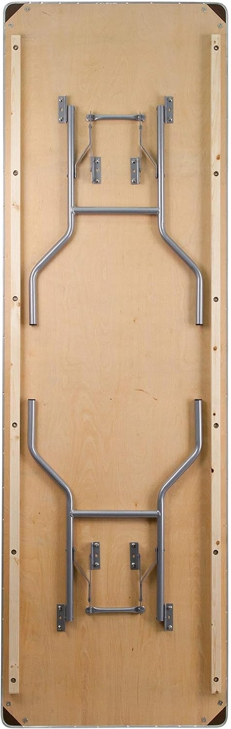 BOWERY HILL Rectangular Birchwood Folding Banquet Table, 96 x 30 in, Silver Powder Coated Legs, Aluminum Edge, Plywood Core, Durable Hardwood Surface, Stacking Design for Events, Commercial Use