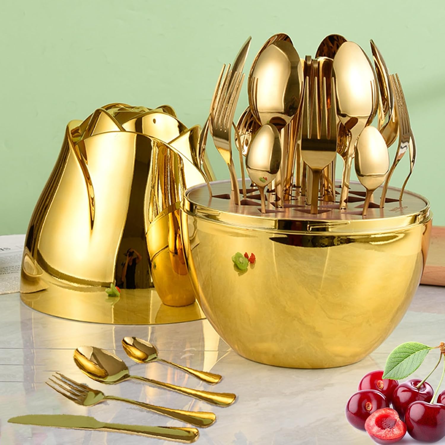 24pcs Stainless Steel Flatware Set, Rose Shape Cutlery Set, Mirror Polished Tableware Eating Utensils Set For 6, Tableware Cutlery Knife Fork Spoon Set, For Home Restaurant,Color-C