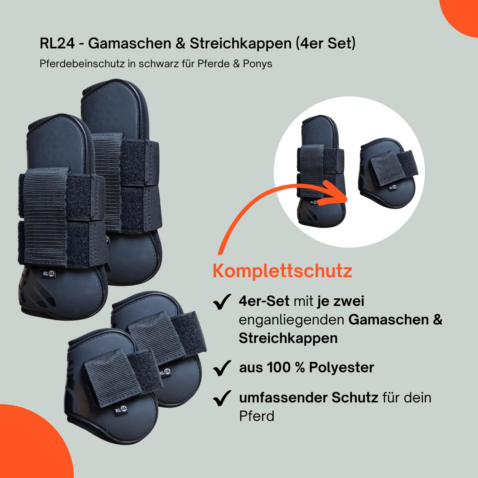 RL24 - Gamaschen & Streichkappen (4er Set) – Pferdebeinschutz mit Klettverschluss – gefüttert, anatomisch geformt & stoßabsorbierend – Pony & Pferde Zubehör – vielen Farben & Größen